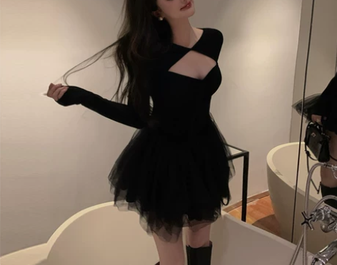 【初夏上新价】甜辣风纯欲网纱蓬蓬裙镂空心机...