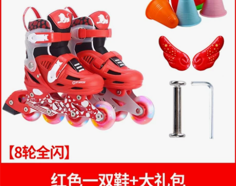 正品美洲狮溜冰鞋儿童初学者全套装可调闪光直...