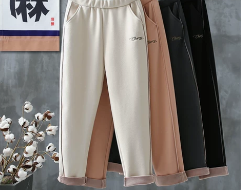 萝卜樱花裤秋冬季新款高腰显瘦哈伦加绒毛呢裤...