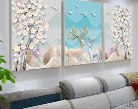 现代简约客厅沙发背景墙装饰画卧室三联画无框...