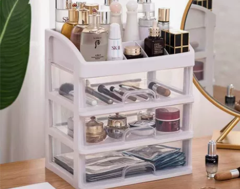 桌面化妆品收纳盒塑料收纳架抽屉式首饰盒化妆...