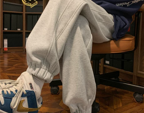 500g克束脚卫裤男加绒加厚超厚青少年冬潮...