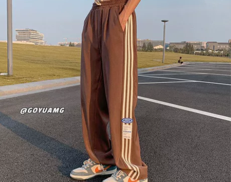 加绒加厚裤子男秋冬季港风潮流宽松直筒阔腿v...