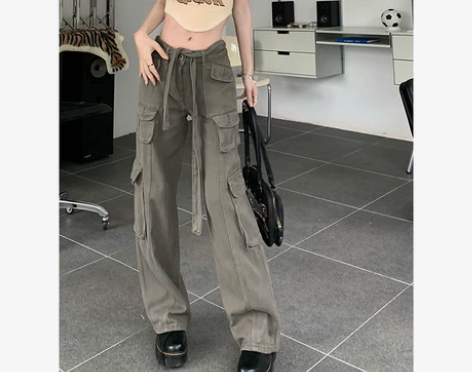 橘子树在哪儿工装雅痞风拖地裤女夏季美式复古...