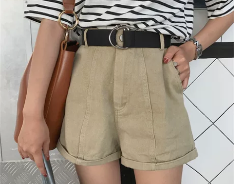 ?夏装韩版宽松卷边复古阔腿短裤ins显瘦热...