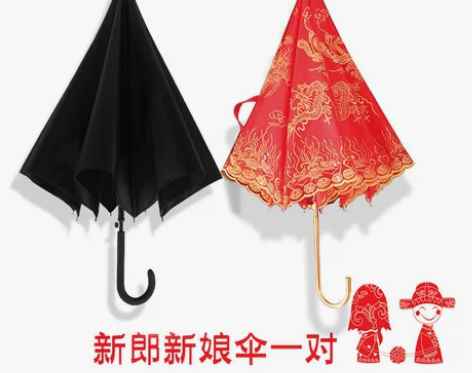 红伞婚庆结婚出嫁伞蕾丝花边刺绣长柄中式婚礼...