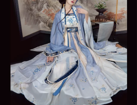 『汉服出租』桔屿 阳春白雪 蓝色诃子裙 唐...