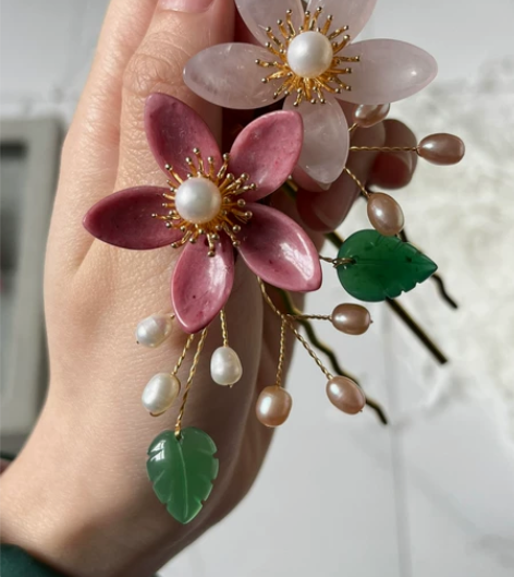 蔷薇辉粉晶玛瑙淡水珍珠汉服汉元素Lolit...