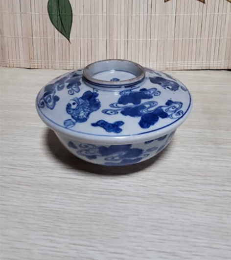 日本 青花 老柴烧 天盖地 盖碗 画片精细...