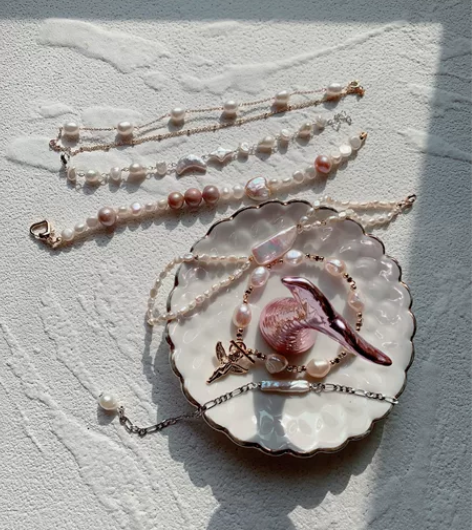 淡水珍珠巴洛克小银条手链 都是纯天然的珍珠...