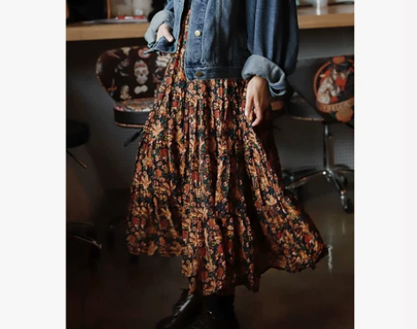 大摆裙复古百褶裙2020春季新款裙子黑色压...