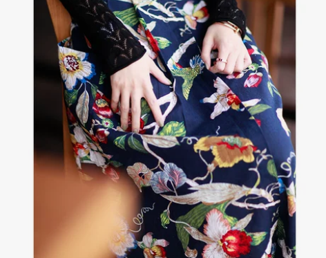 18新款女装印花大圆摆亚麻半身长裙大摆裙波...