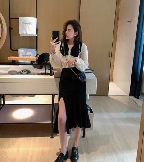 【 邱肉瑶QIUROUYAO】设计感高腰开...