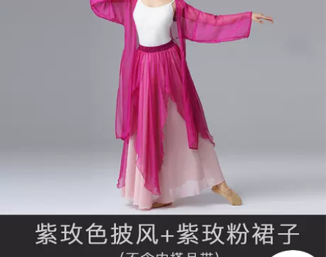 中国风民族古典舞蹈练功服女飘逸长款披风纱衣...