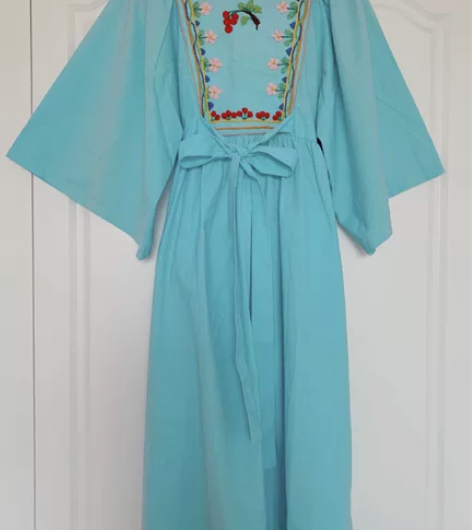 vintage古着重工刺绣大摆袖民族风连衣...