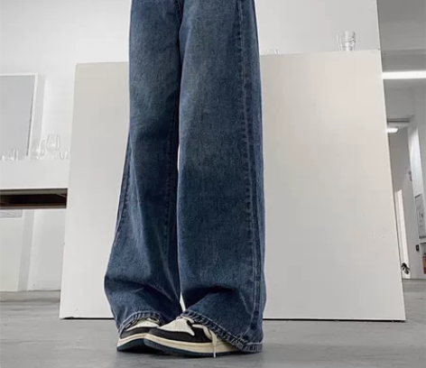 潮搭女馆高腰阔腿牛仔裤女宽松显瘦直筒裤女梨...