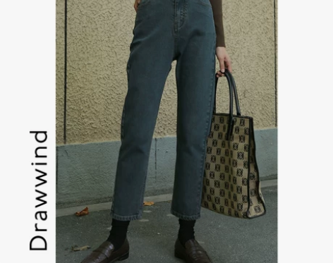 画风drawwind早秋牛仔裤女直筒高腰九...