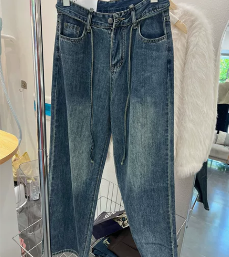 秋季2022年新款韩版高腰显瘦裤子设计感绑...