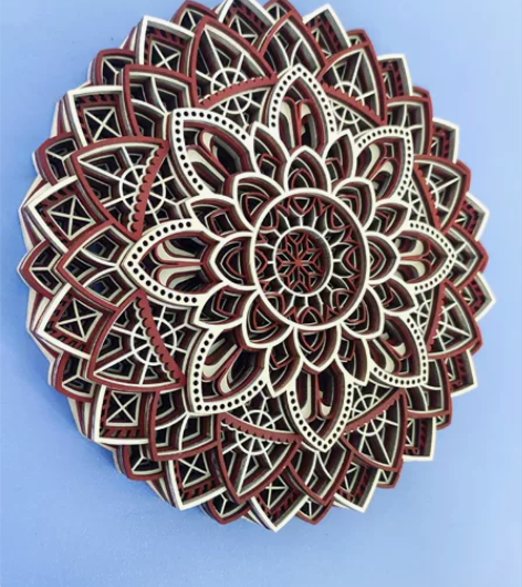 “曼陀罗花”叠雕工艺画 激光层层雕刻，立体...