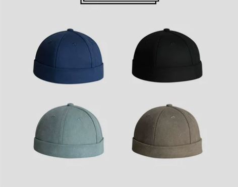 胡茬叔叔蓝色牛仔瓜皮帽日系硬顶无檐地主帽男...