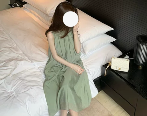 羊羊家自制 茶歇 长款仙气温柔连衣裙豆绿色...