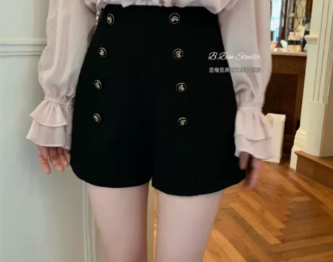 笨笨家秋季黑色短裤女2022新款高腰显瘦时...