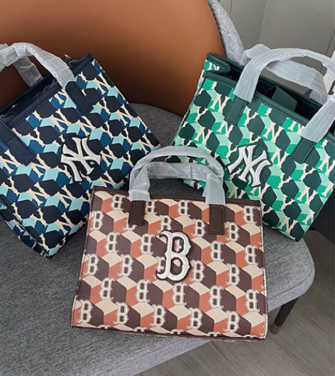 全新 MLB几何托特包女士单肩包斜挎包手提...