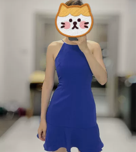 蓝色吊带连衣裙短裙荷叶边裙 穿过一次闲置，...