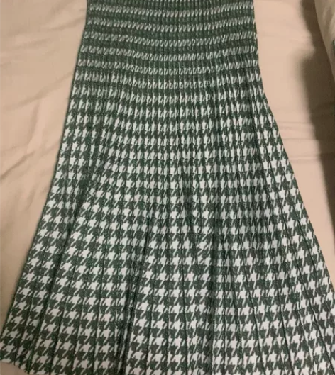 圣诞绿千鸟格针织百褶裙，s/m码，松紧腰网...