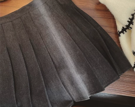 橘喵家半身裙女秋冬季新款高腰显瘦百褶裙纯色...