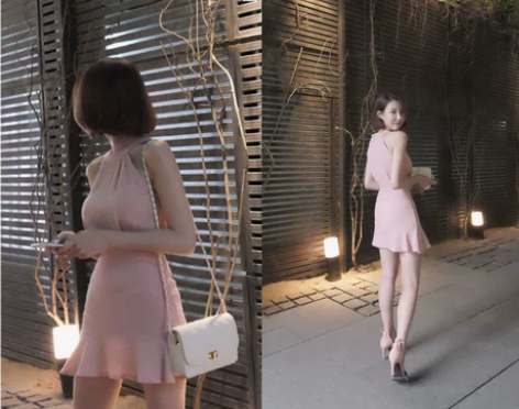 挂脖连衣裙夏短款a字露肩无袖仙女裙收腰修身...