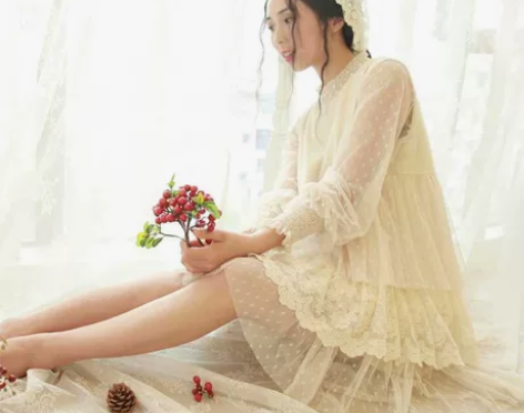 容颜依坊春夏日系甜美宫廷灯笼袖长袖网纱雪纺...