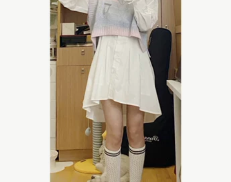 法式学院风甜美白色连衣裙小个子收腰显瘦长袖...