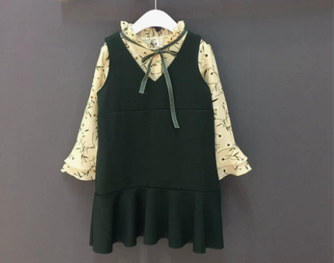 2018春季新款女宝贝两件套田园淑女风中大...
