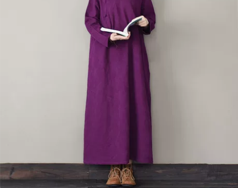 原创民族风女装复古提花禅意茶服袍子棉麻立领...