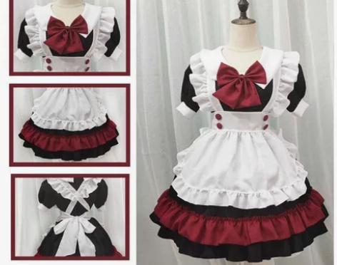 女仆装cos 服万圣节小恶魔黑红可爱洛丽塔...