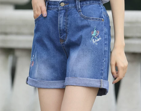 牛仔短裤女夏韩版大码胖mm松紧腰五分裤20...