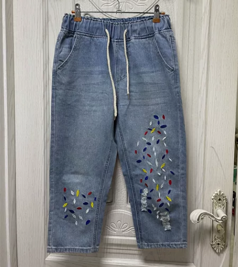 165码七分牛仔裤,个子矮的话可以当九分裤...