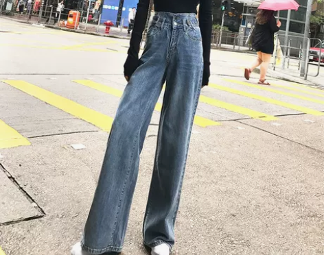 泫雅高腰阔腿牛仔裤女拖地显瘦显高2020夏...
