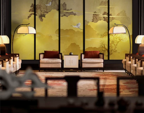 新中式多联装饰画软装样板房酒店别墅民宿大堂...