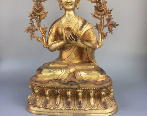精工精品捞黄铜鎏金宗喀巴佛像莲花台坐佛旧货...