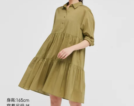 优衣库 女装 棉质层叠迷你连衣裙(七分袖蛋...