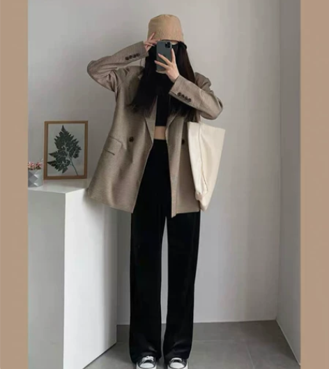 芭翼金丝绒阔腿裤 M码 黑色不加绒款 春秋...