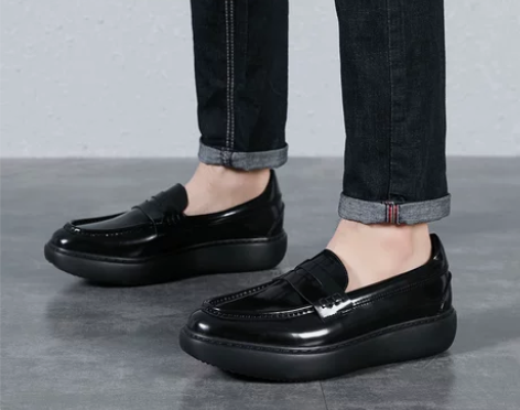 天王演出休闲皮鞋真皮乐福鞋男一脚蹬厚底鞋