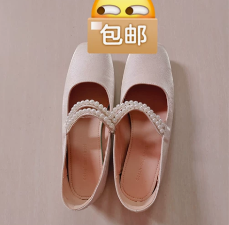 单鞋浅口绸缎珍珠玛丽珍鞋，轻微穿着痕迹，介...