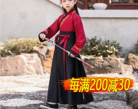 汉服女童古装冬季中国风帅气侠客儿童花木兰国...