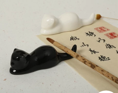 黑白猫 笔搁可爱日式 文房四宝国画毛笔笔搁...