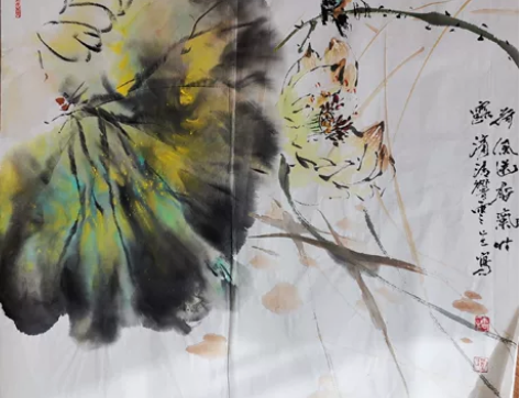 作品名称：荷塘 作品尺寸：斗方69*69作...