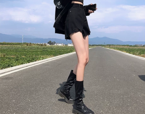 高腰黑色牛仔短裤女2022新款夏薄款宽松阔...