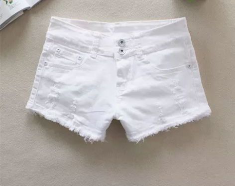女装白色牛仔短裤。 春夏显瘦弹力柔软中腰热...